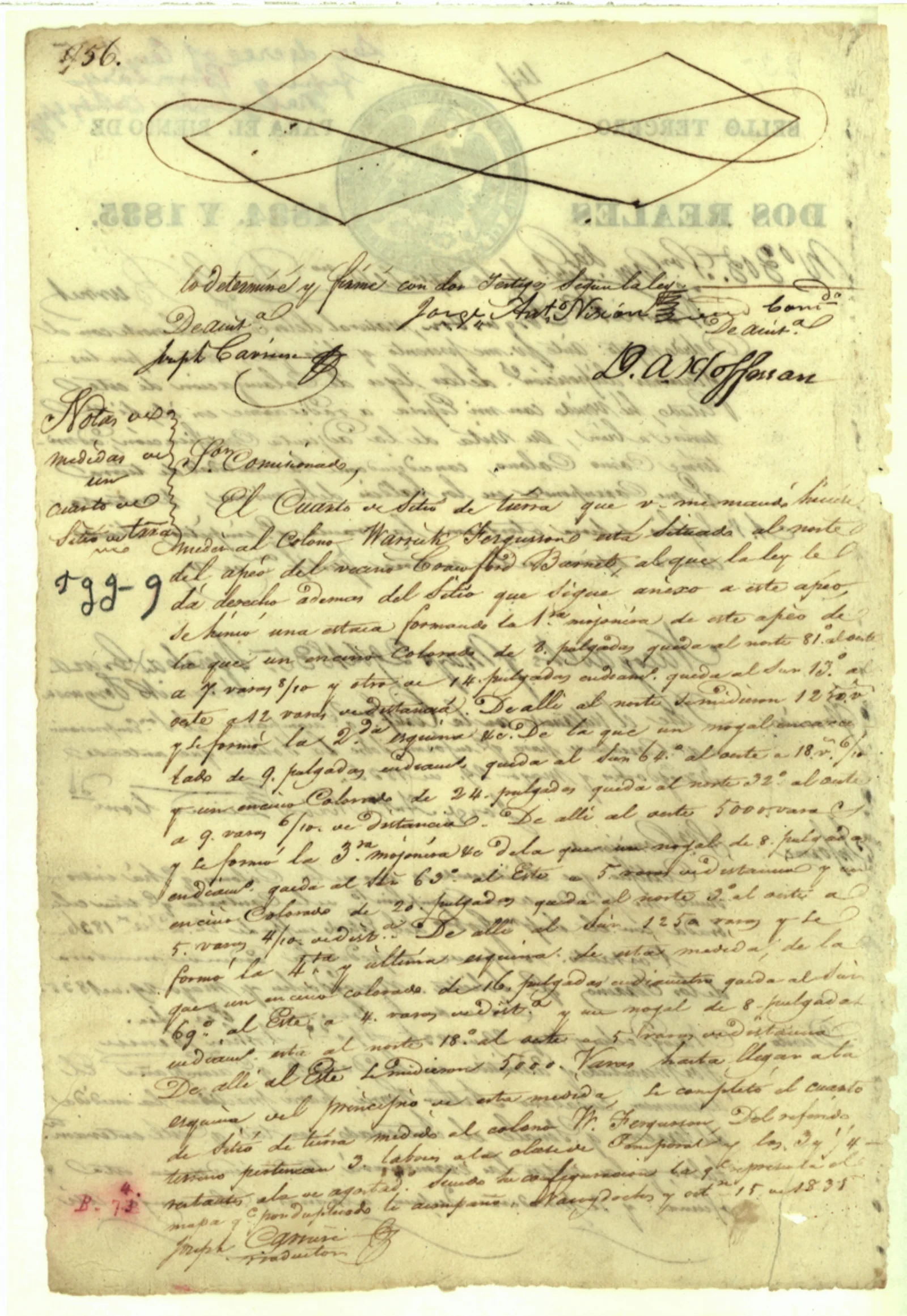 Ferguson, Warrick Original Cursive Land Grant & Field Notes (Cherokee County, Abstract A-18)
